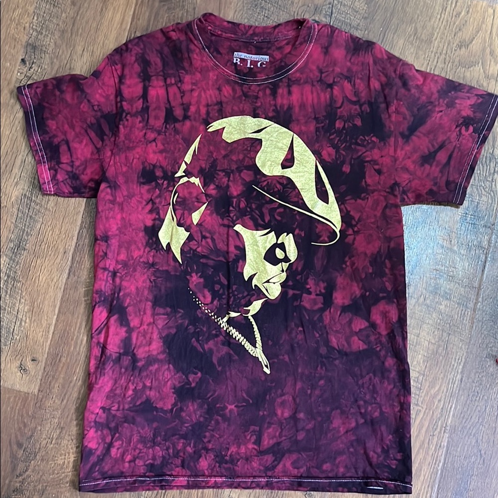 The Notorious B.I.G. Red/ Black Tie Dye Graphic Tee with Gold Print
